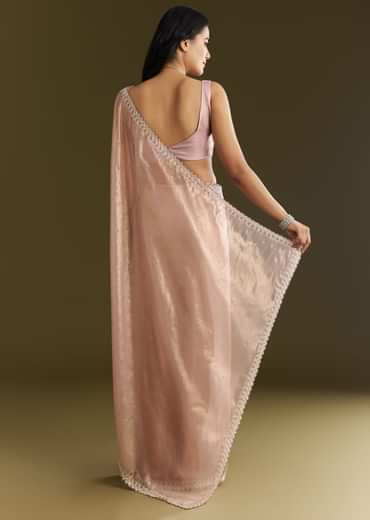 Lavender Tissue Saree With All Over Stone Embellishment And Cutdana Scallop Border