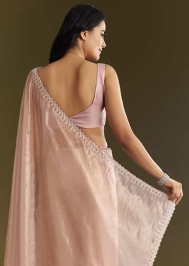 Lavender Tissue Saree With All Over Stone Embellishment And Cutdana Scallop Border