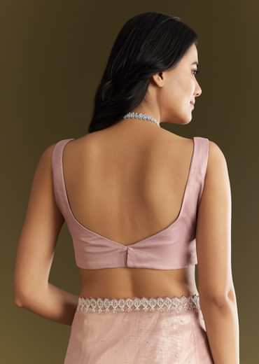 Lavender Tissue Saree With All Over Stone Embellishment And Cutdana Scallop Border