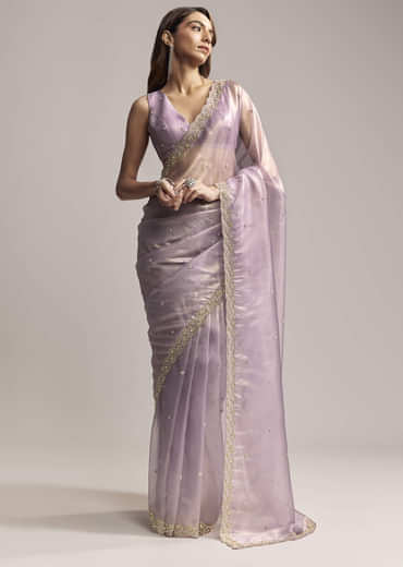 Lavender Tissue Saree With Cutdana And Butti Embroidery