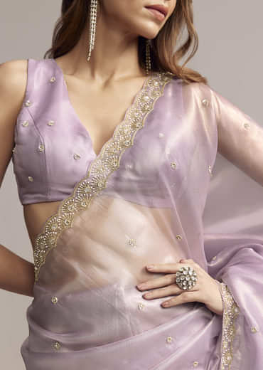 Lavender Tissue Saree With Cutdana And Butti Embroidery