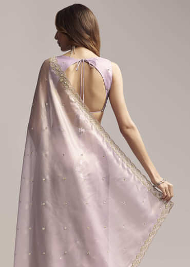 Lavender Tissue Saree With Cutdana And Butti Embroidery