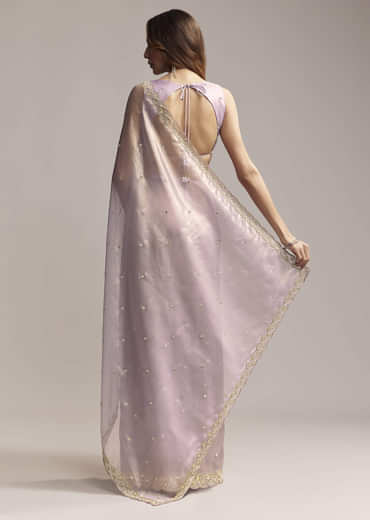 Lavender Tissue Saree With Cutdana And Butti Embroidery