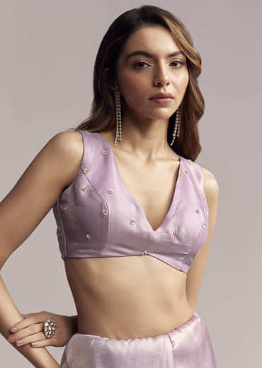 Lavender Tissue Saree With Cutdana And Butti Embroidery