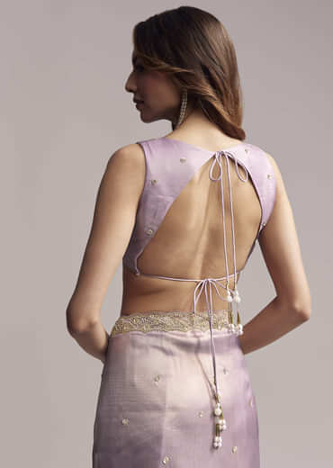 Lavender Tissue Saree With Cutdana And Butti Embroidery