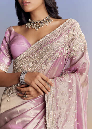 Lavender Tissue Saree With Cutdana Sequin And Bead Embroidery