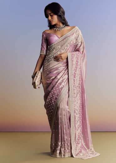 Lavender Tissue Saree With Cutdana Sequin And Bead Embroidery