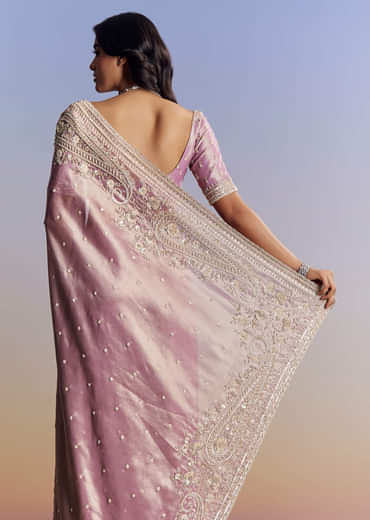 Lavender Tissue Saree With Cutdana Sequin And Bead Embroidery