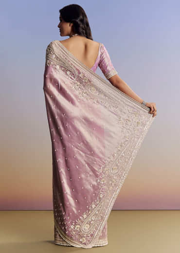 Lavender Tissue Saree With Cutdana Sequin And Bead Embroidery