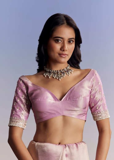 Lavender Tissue Saree With Cutdana Sequin And Bead Embroidery