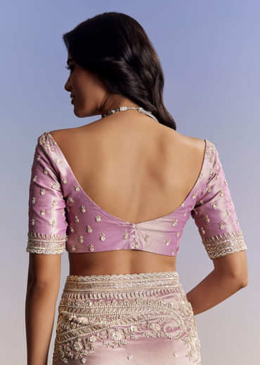 Lavender Tissue Saree With Cutdana Sequin And Bead Embroidery