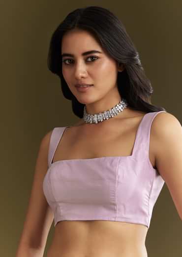 Lavender Tissue Saree With Floral Embroidery And Scallop Border