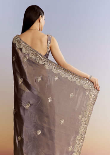 Lavender Tissue Saree With Zardosi And Gota Work