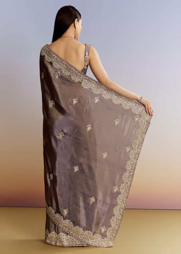 Lavender Tissue Saree With Zardosi And Gota Work