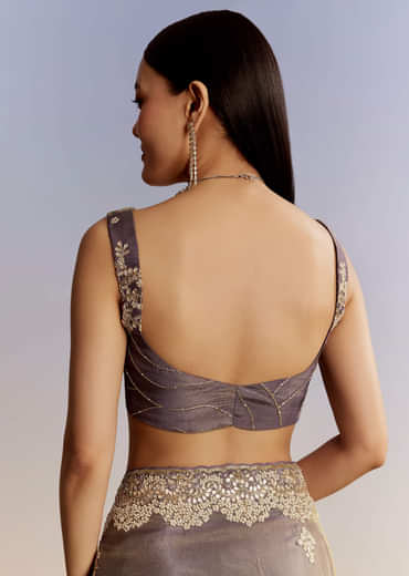 Lavender Tissue Saree With Zardosi And Gota Work