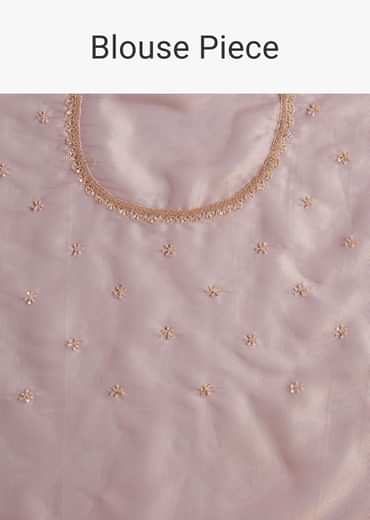 Lavender Tissue Silk Embroidered Saree With Scallop Border