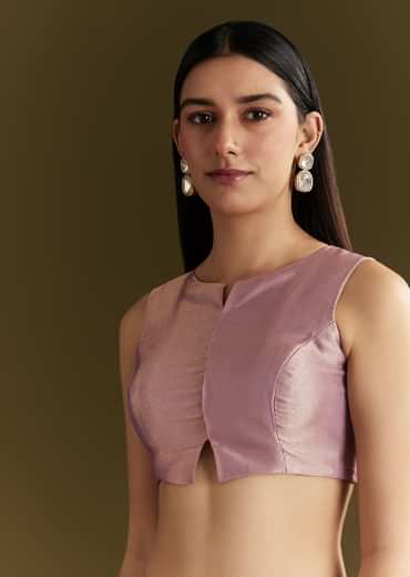 Lavender Tissue Silk Embroidered Saree With Scallop Border