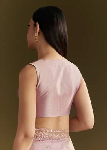 Lavender Tissue Silk Embroidered Saree With Scallop Border