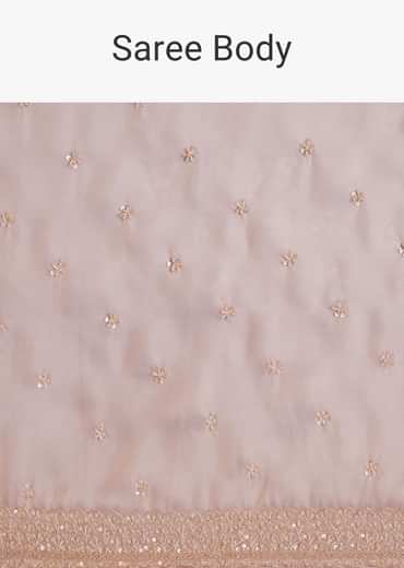 Lavender Tissue Silk Embroidered Saree With Scallop Border