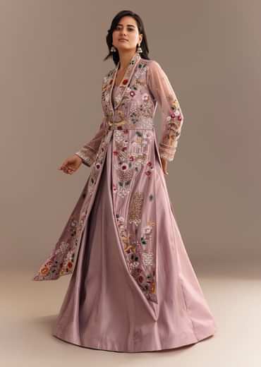 Lavender Zardosi Embroidered Jacket Lehenga Set
