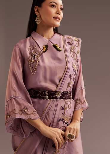 Lavender Zardosi Kurta With Embroidered Dupatta Belt