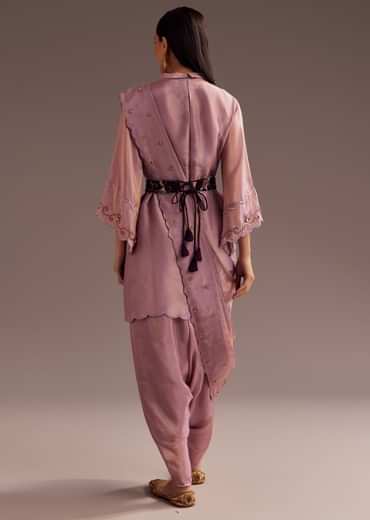 Lavender Zardosi Kurta With Embroidered Dupatta Belt