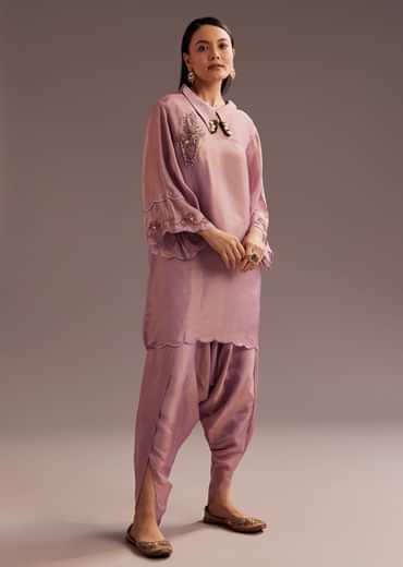 Lavender Zardosi Kurta With Embroidered Dupatta Belt