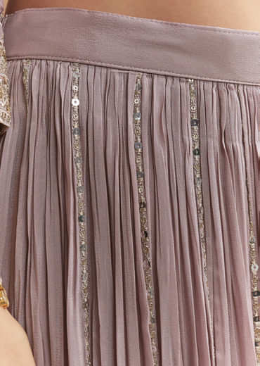 Lavender Chinon Palazzo Suit With Intricate Sequins Work