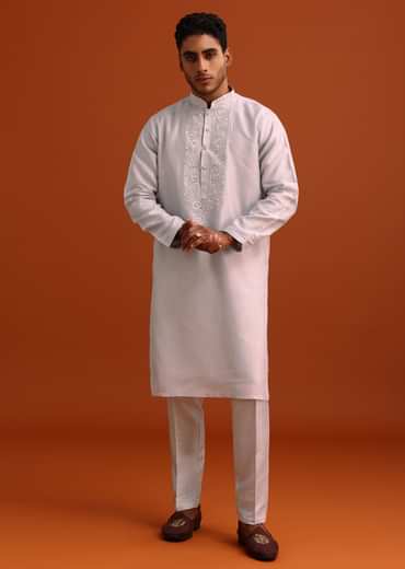 Lavender Cotton Silk Sherwani Set With Thread Work