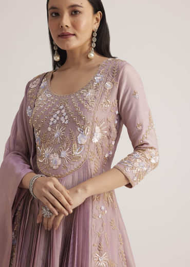 Lavender Embroidered Anarkali With Dupatta