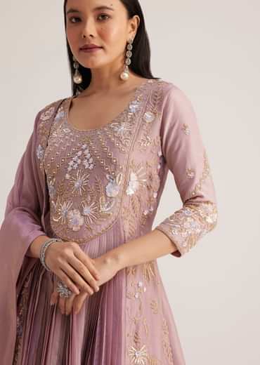 Lavender Embroidered Anarkali With Dupatta