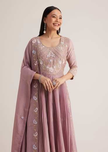 Lavender Embroidered Anarkali With Dupatta