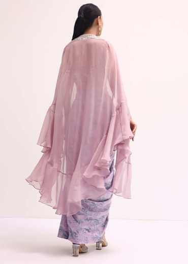 Lavender Embroidered Crop Top And Skirt Set