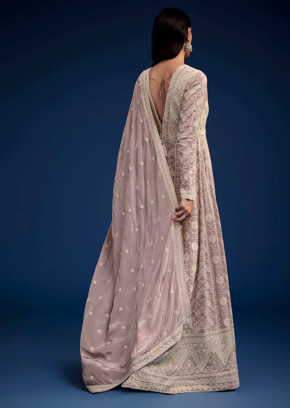 Lavender Embroidered Palazzo Set With Dupatta