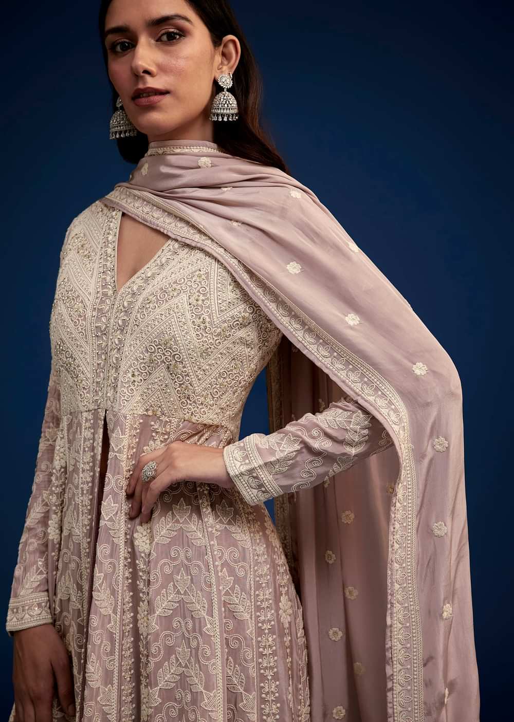 Lavender Embroidered Palazzo Set With Dupatta