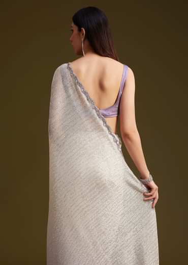 Lavender Ombre Sequins Saree With Scallop Embroidery Border