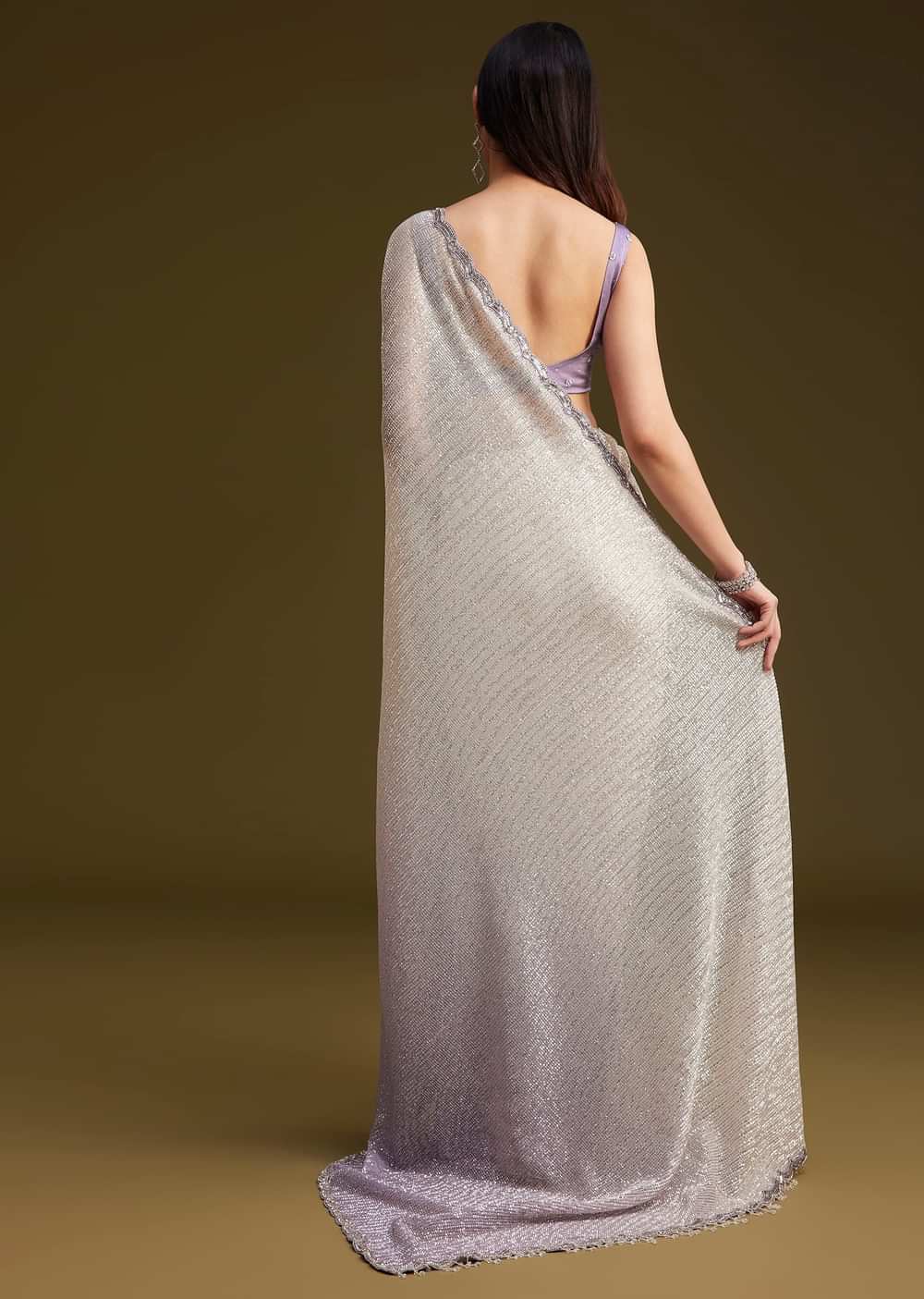 Lavender Ombre Sequins Saree With Scallop Embroidery Border