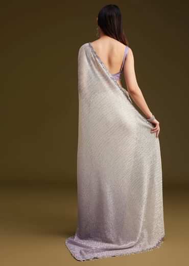 Lavender Ombre Sequins Saree With Scallop Embroidery Border