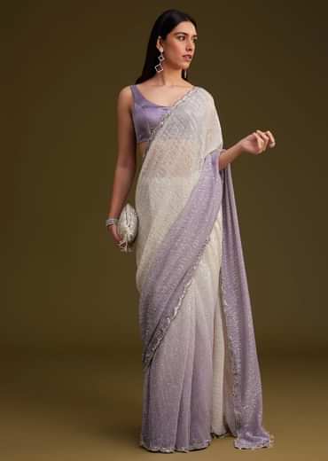 Lavender Ombre Sequins Saree With Scallop Embroidery Border