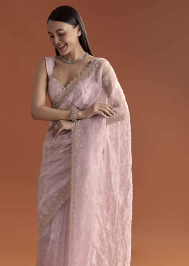 Lavender Organza Embroidered Saree With Jaal And Butti Work