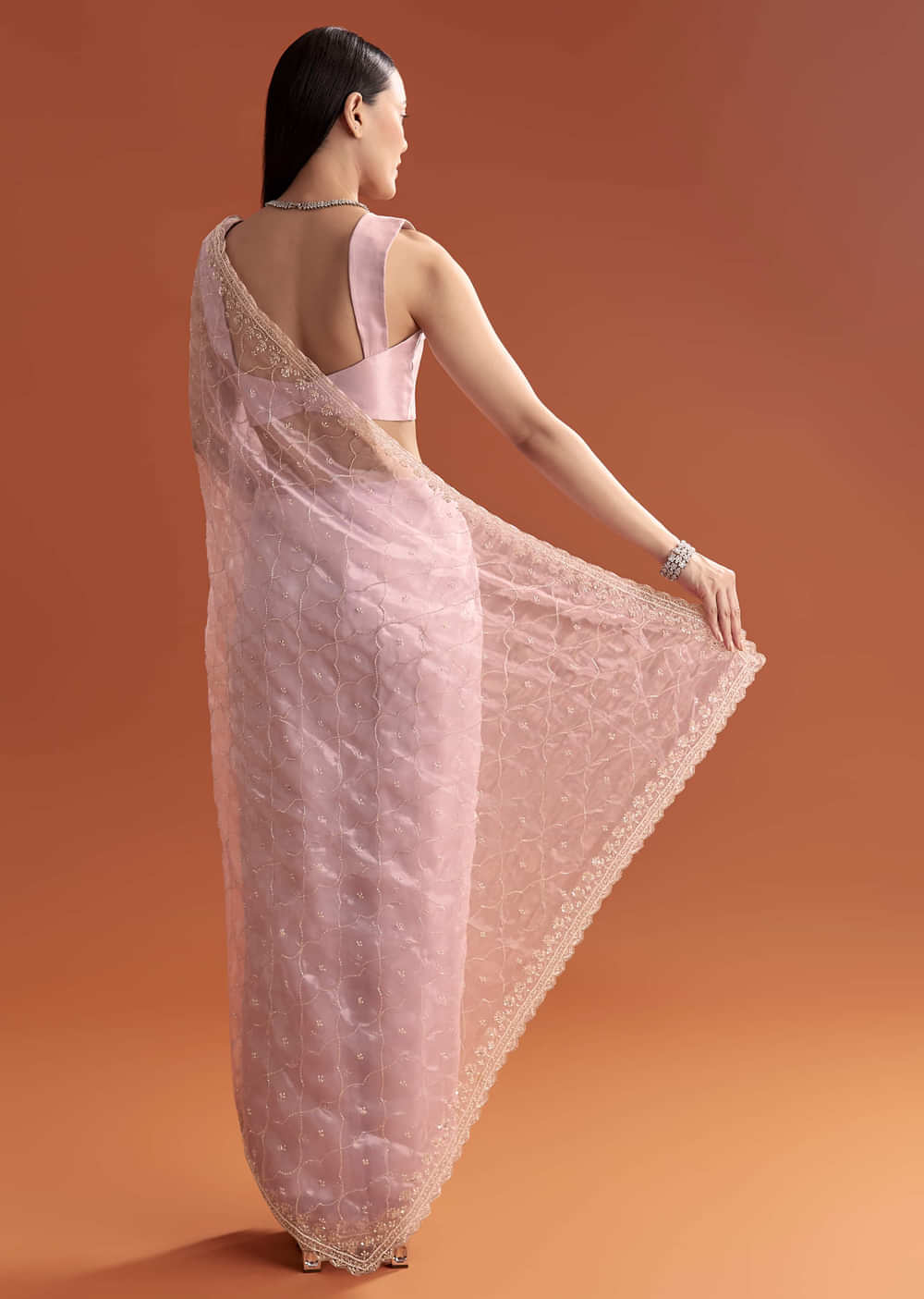 Lavender Organza Embroidered Saree With Jaal And Butti Work