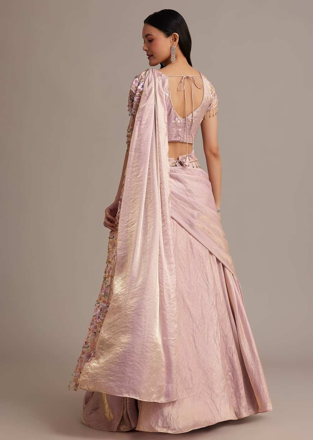 Lavender Organza Tissue Lehenga Set With Sequins And Bead Work