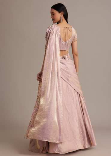 Lavender Organza Tissue Lehenga Set With Sequins And Bead Work