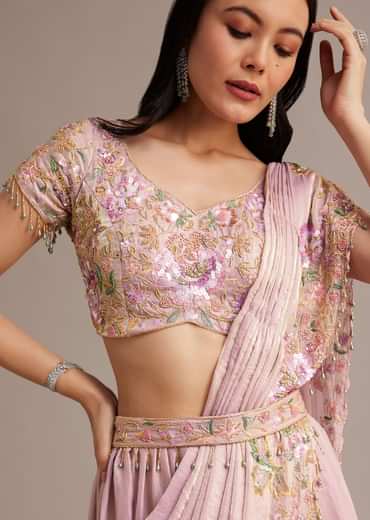 Lavender Organza Tissue Lehenga Set With Sequins And Bead Work