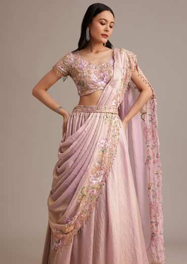 Lavender Organza Tissue Lehenga Set With Sequins And Bead Work