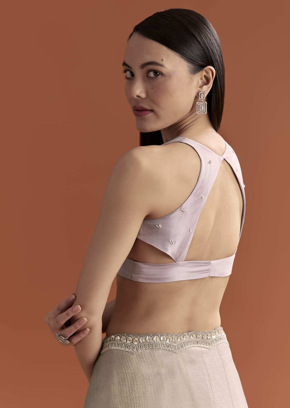 Lavender Satin Saree With Sequin And Bead Embroidery