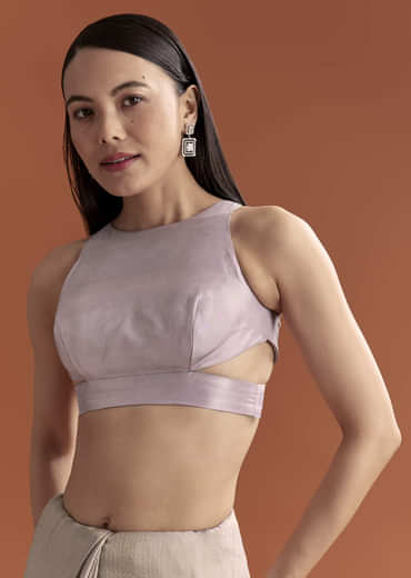 Lavender Satin Saree With Sequin And Bead Embroidery