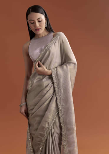 Lavender Satin Saree With Sequin And Bead Embroidery