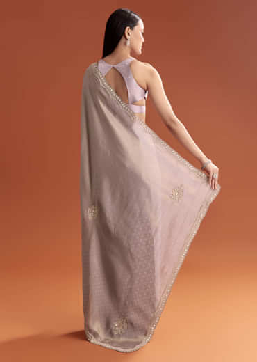 Lavender Satin Saree With Sequin And Bead Embroidery