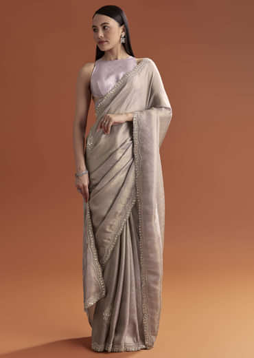 Lavender Satin Saree With Sequin And Bead Embroidery
